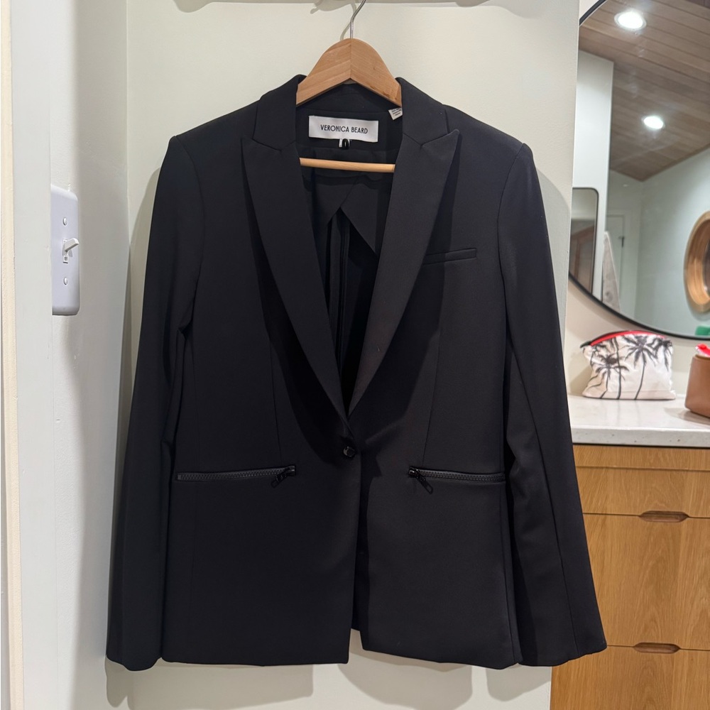 Veronica Beard Black Single-Button Tailored Blazer with Zip Pockets